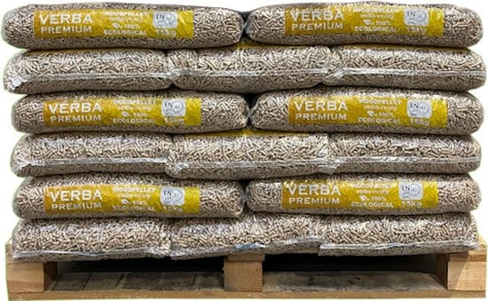 Granulés de bois Verba Premium – 35 sacs (525 kg) – 100% Résineux – ENplus A1 & DIN+